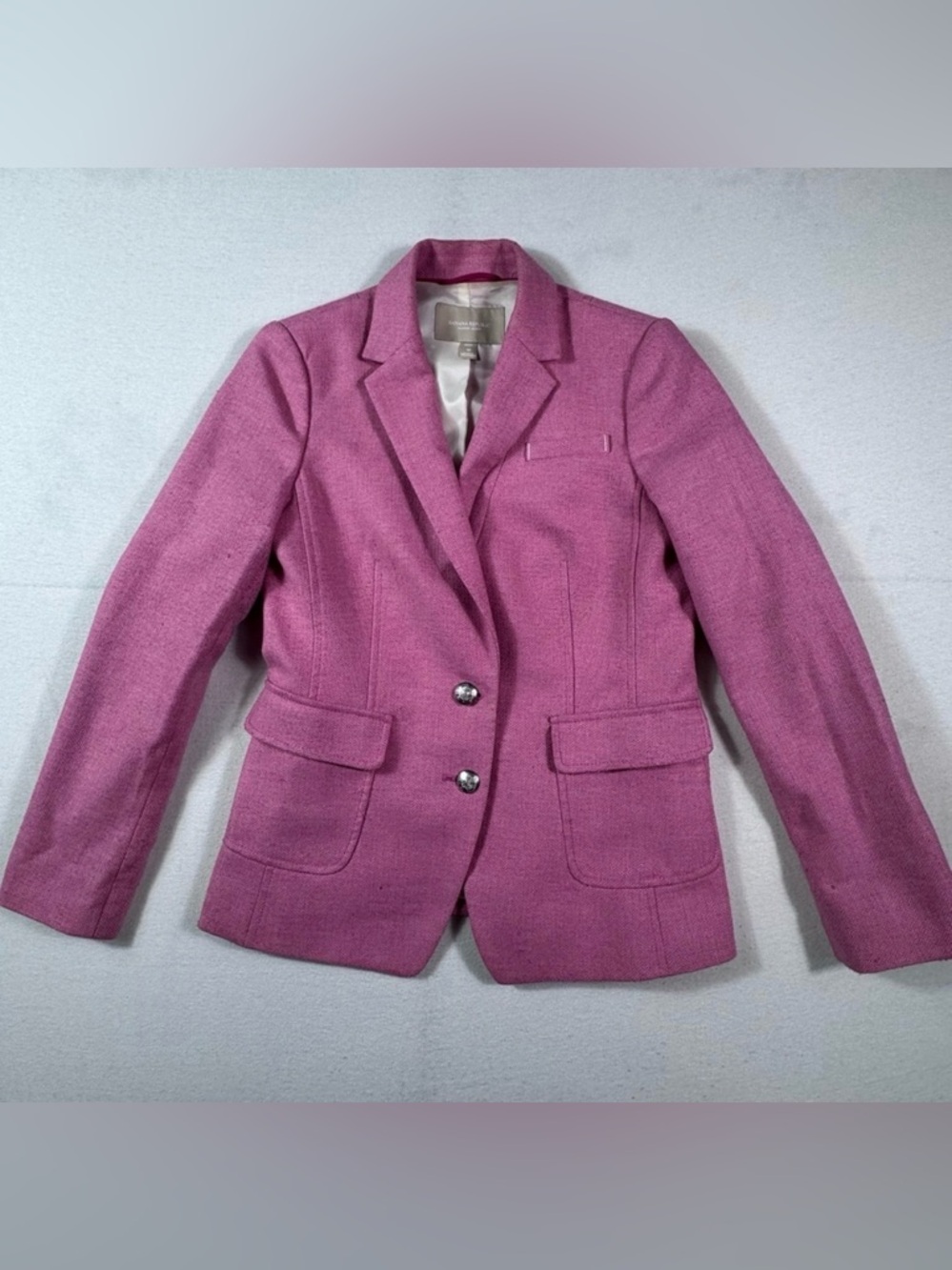 Banana Republic Blazer Jacket Pink Herringbone Wool Blend Petite 4P
